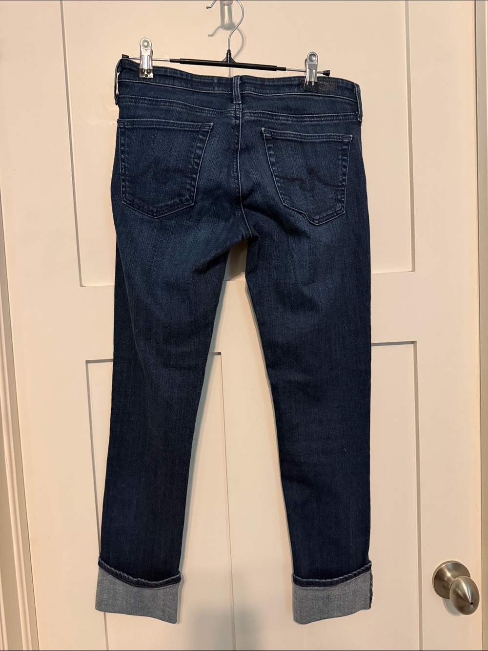 AG Adriano Goldschmied Y2K Low Rise Stevie Slim Straight Cuffed Dark Blue Jeans - Picture 6 of 9